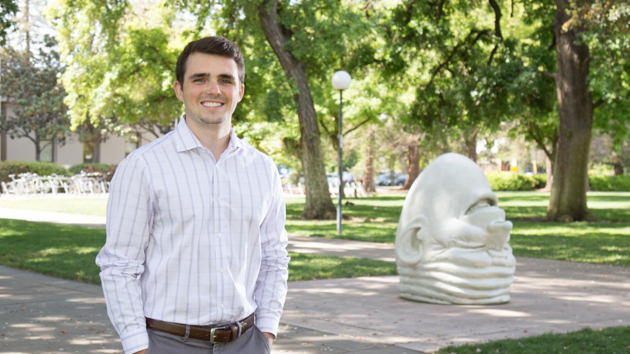 Soon-to-be-graduate Connor Grant will leave UC Davis with one of its highest honors, the Veloyce Glenn Winslow Jr. Award, which recognizes a graduating male student for outstanding leadership and scholarship. David Slipher/UC Davis Picture of Connor